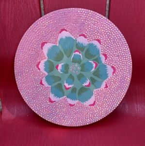 Pink Succulent Rhinestoned Painting Circle Canvas